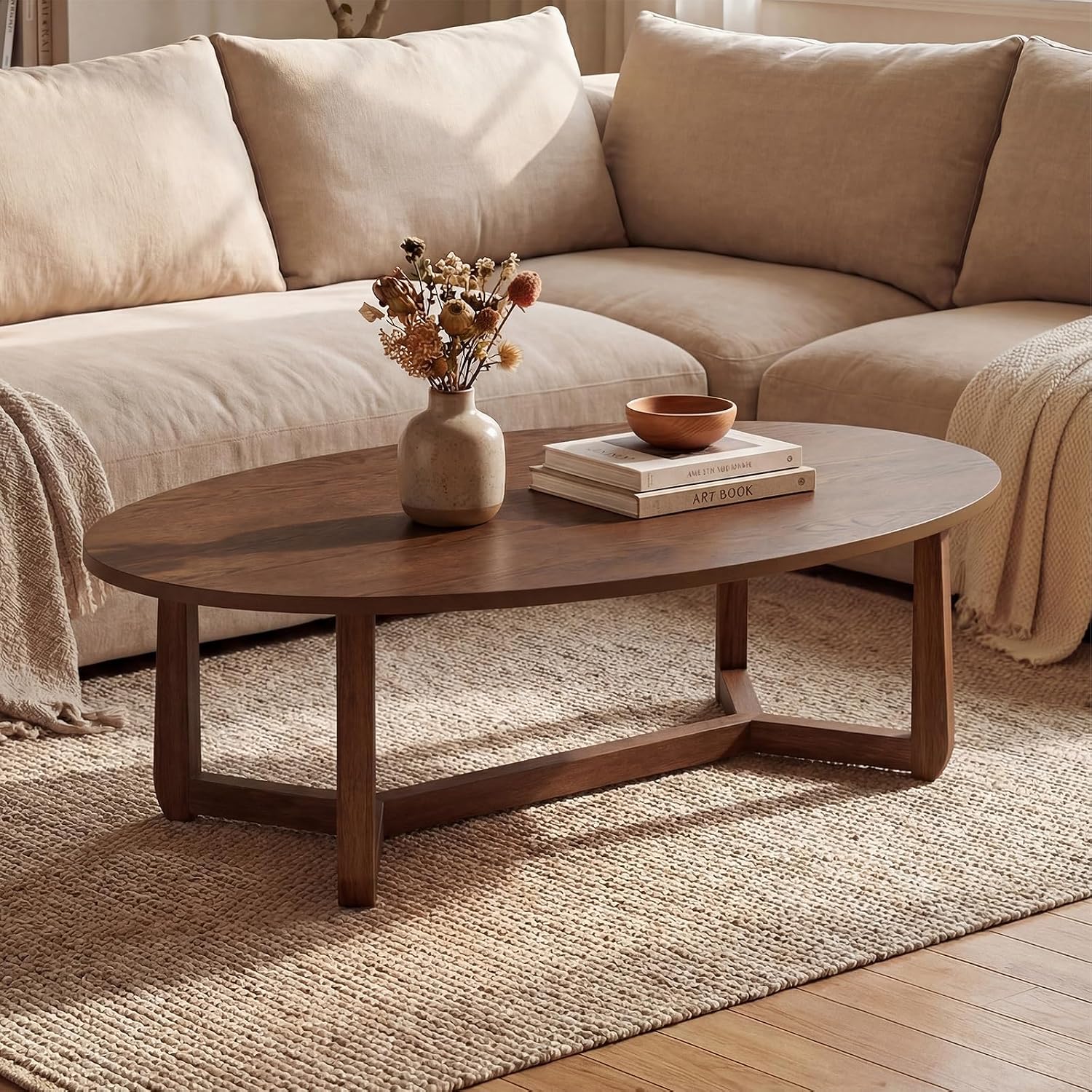 Coffee Tea Lounge - Oval Coffee Table, Wooden Center Table