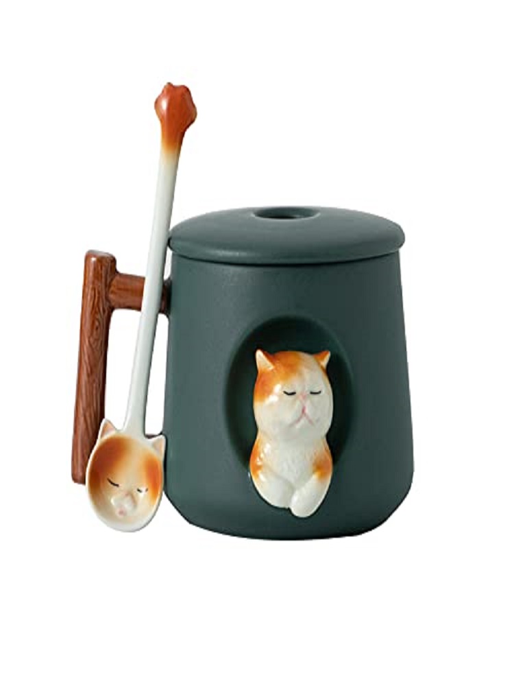 Coffee Tea Spoon - Adorable 3D Ceramic Cat Mug with
