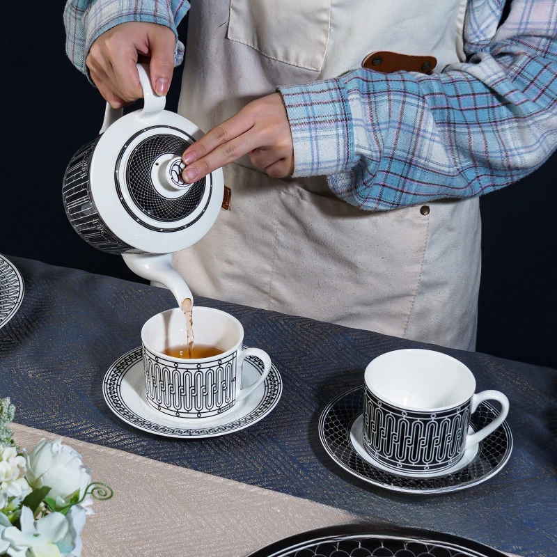 Tea Coffee Pot Set - Simple European-Style Tea Set Ceramic Coffee