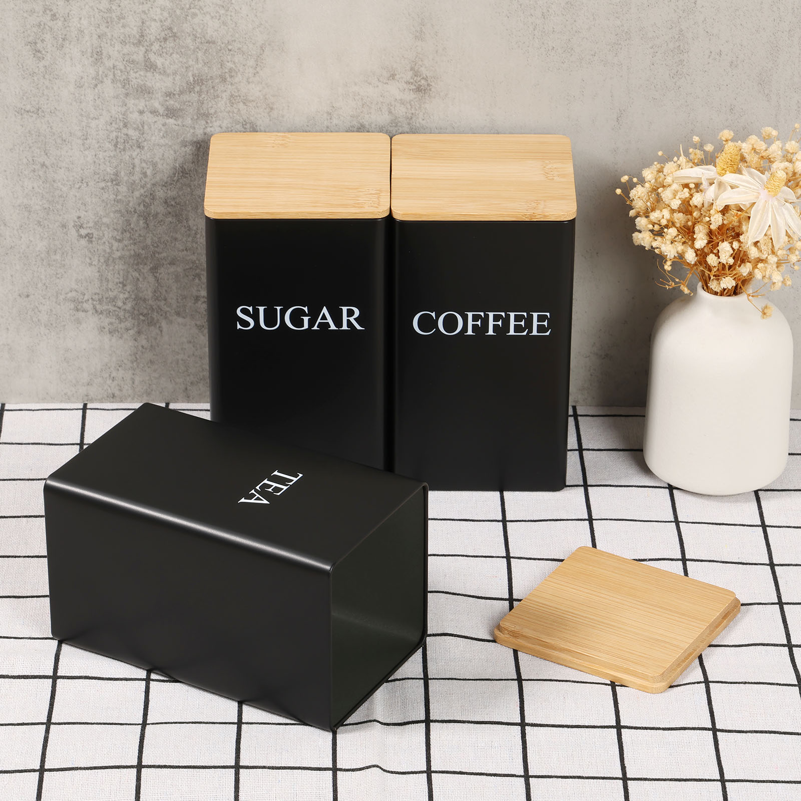 Coffee Tea Sugar Container Set - Coffee Bean Storage Jar Metal Coffee