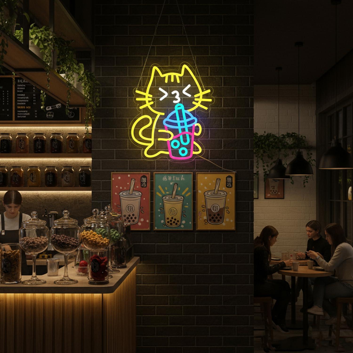 Cat Boba Tea Neon Sign Cute An - огляд і ціна Coffee Tea Neon Sign