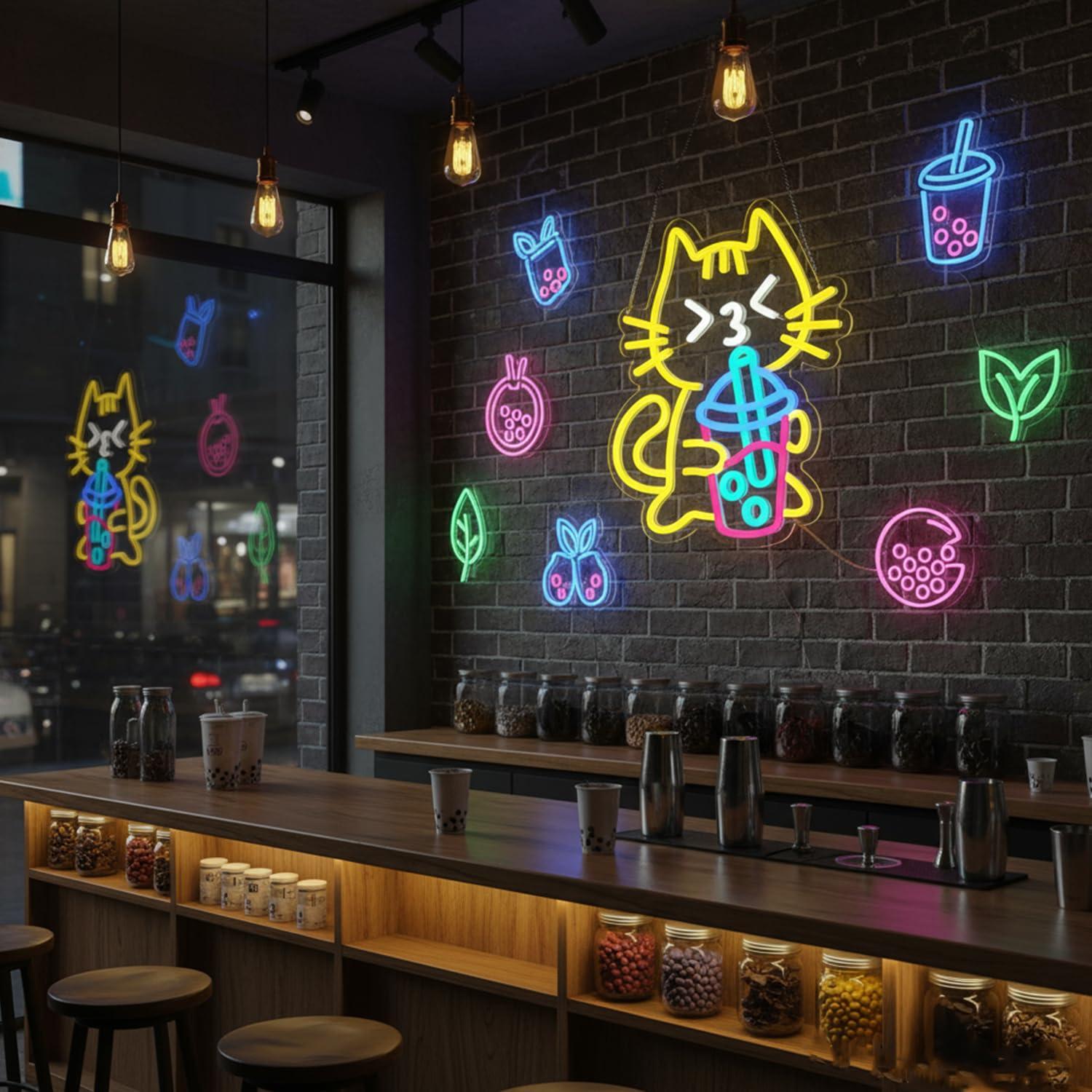 Cat Boba Tea Neon Sign Cute An - огляд і ціна Coffee Tea Neon Sign