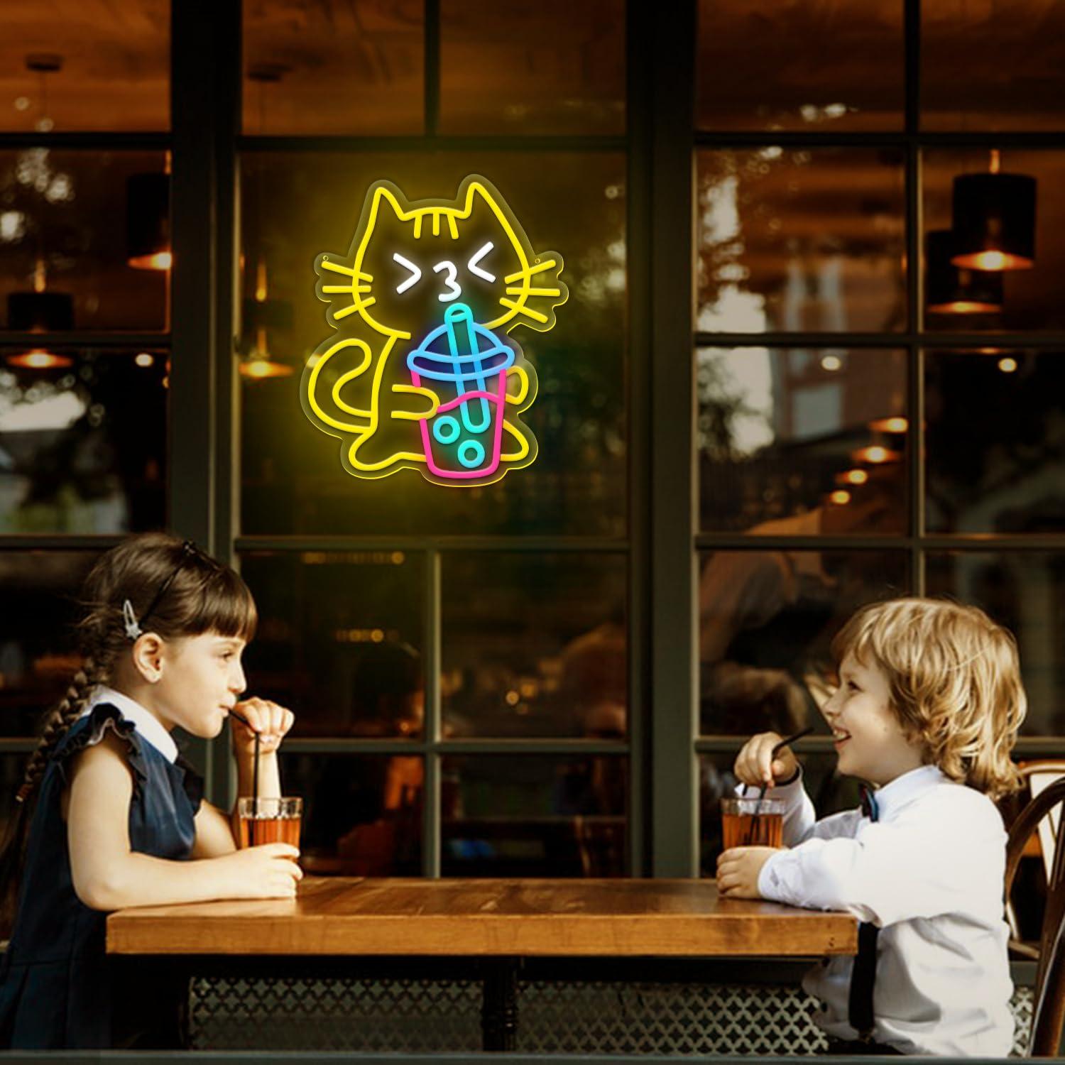 Cat Boba Tea Neon Sign Cute An - огляд і ціна Coffee Tea Neon Sign