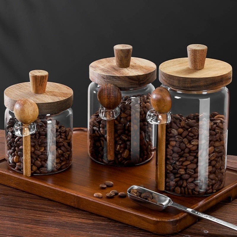 ABJI-Glass Jar With Wooden Lid - огляд і ціна Coffee Tea Sugar Container Set