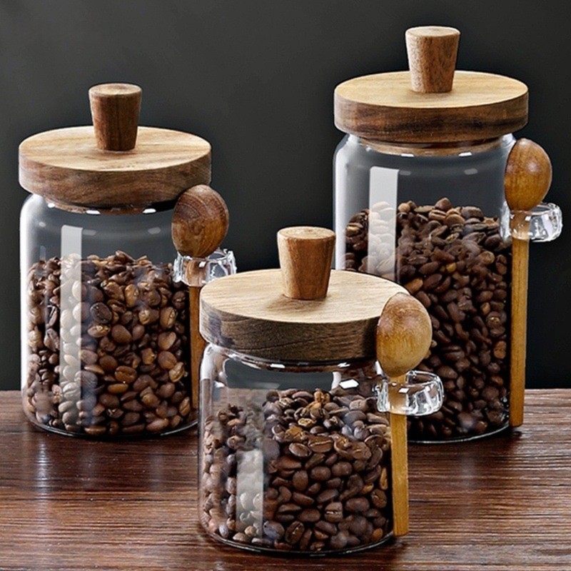 ABJI-Glass Jar With Wooden Lid - огляд і ціна Coffee Tea Sugar Container Set
