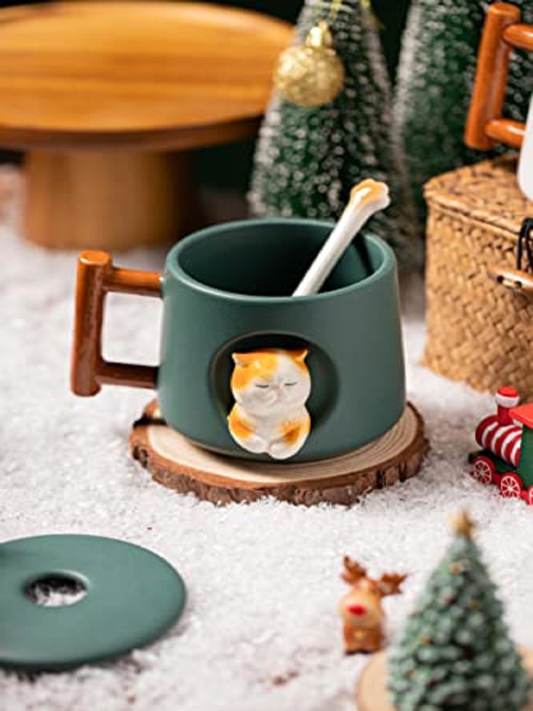 Adorable 3D Ceramic Cat Mug wi - огляд і ціна Coffee Tea Spoon
