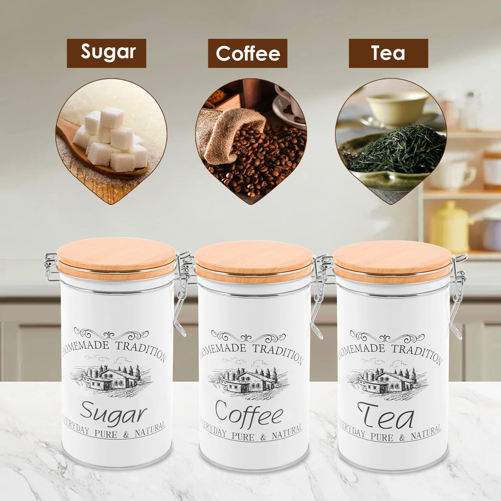 3Pcs/Set Tea Coffee Sugar Cani - огляд і ціна Coffee Tea Sugar Container Set