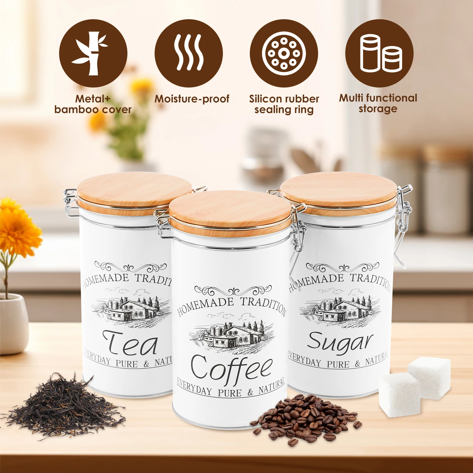 3Pcs/Set Tea Coffee Sugar Cani - огляд і ціна Coffee Tea Sugar Container Set