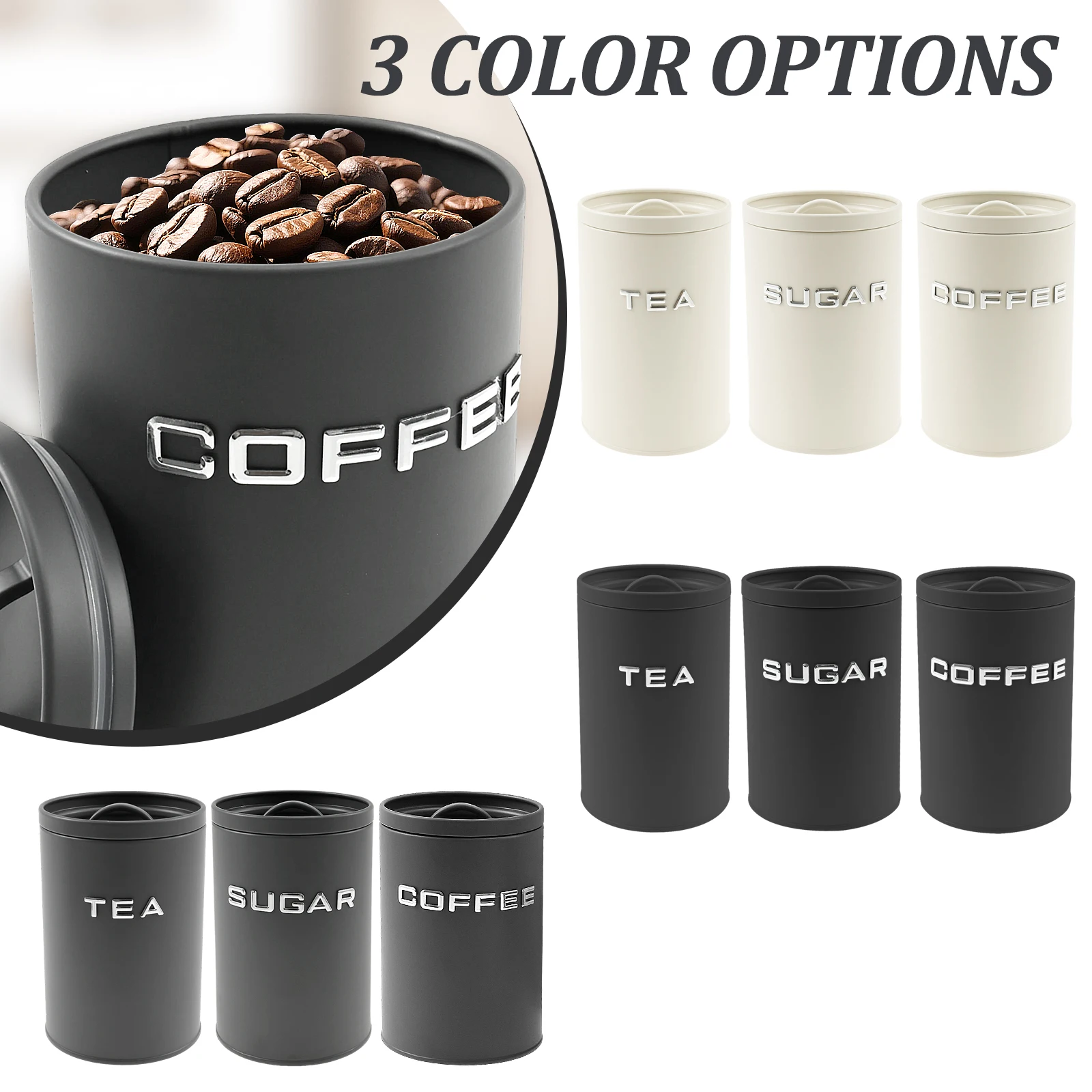3 Pcs Tea Coffee Sugar Caniste - огляд і ціна Coffee Tea Sugar Container Set
