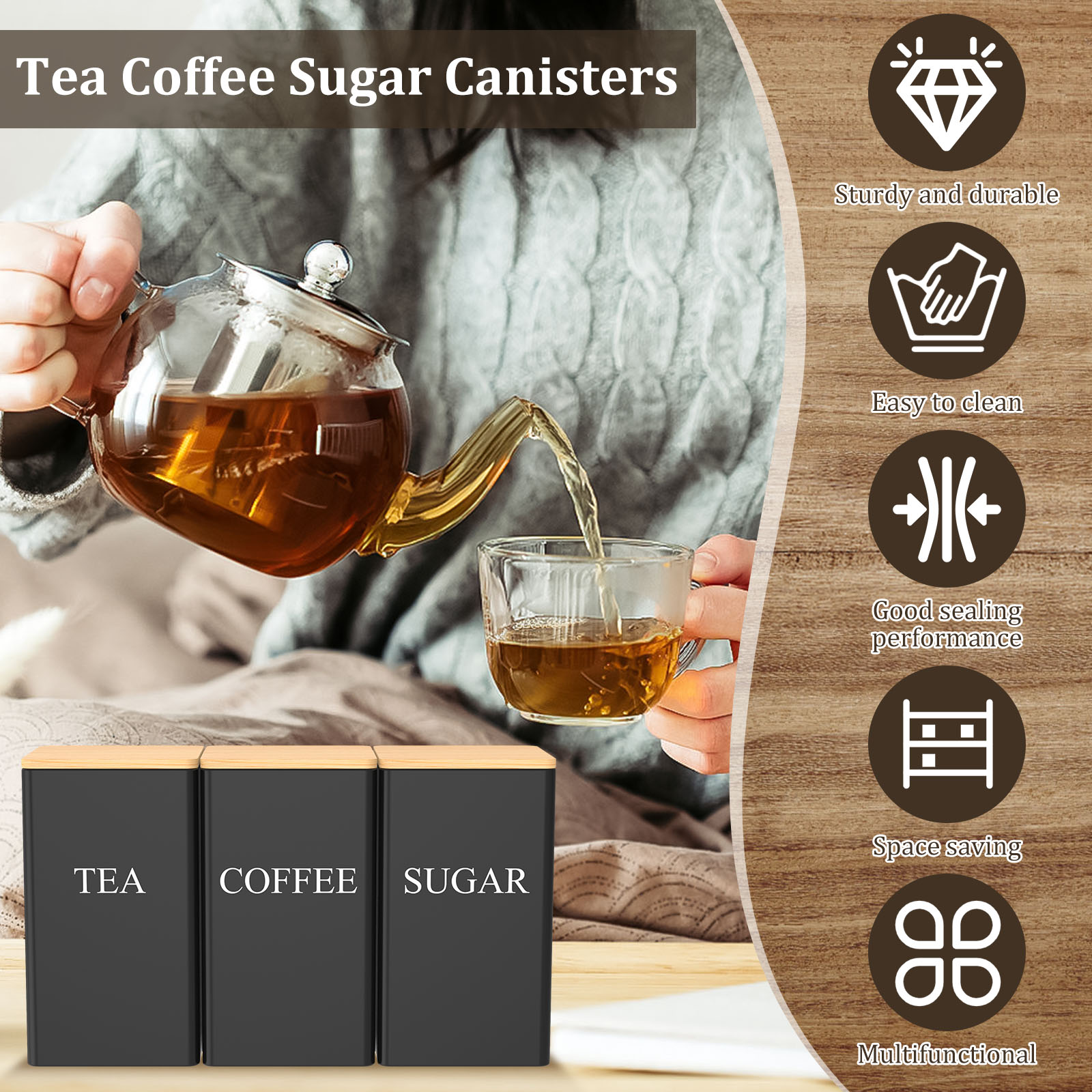 Coffee Bean Storage Jar Metal  - огляд і ціна Coffee Tea Sugar Container Set