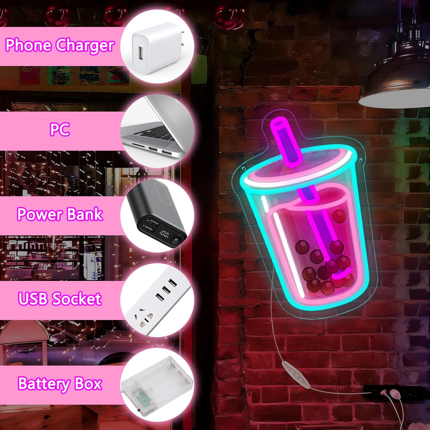 Bubble Tea Neon Sign USB Power - огляд і ціна Coffee Tea Neon Sign